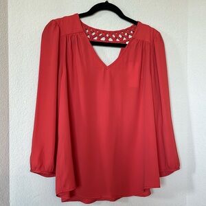 Skies are Blue Cutout Back Boho Blouse L Burnt Orange